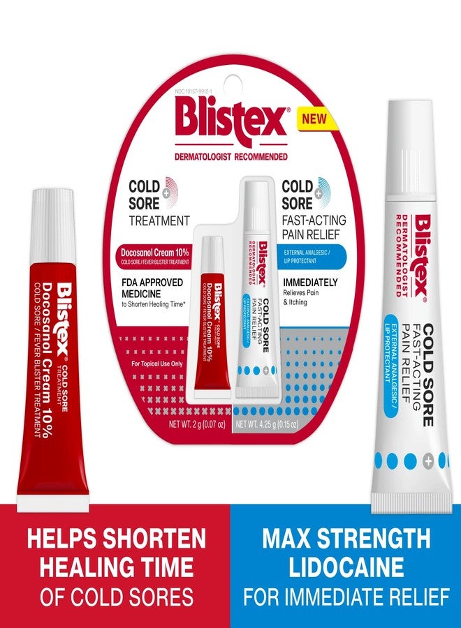 Blistex Cold Sore Kit – Cold Sore/Fever Blister Treatment Docosanol Cream 10% Shortens Healing Time (2g/0.7oz) – Fast-Acting Pain Relief Cream with Maximum Strength Lidocaine (4.25g/0.15oz) - Image 2